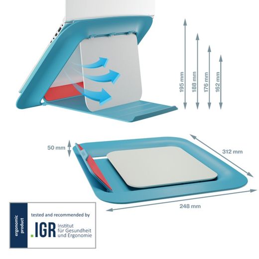 Leitz Ergo Cozy Justerbar Laptop Stand, Blå
