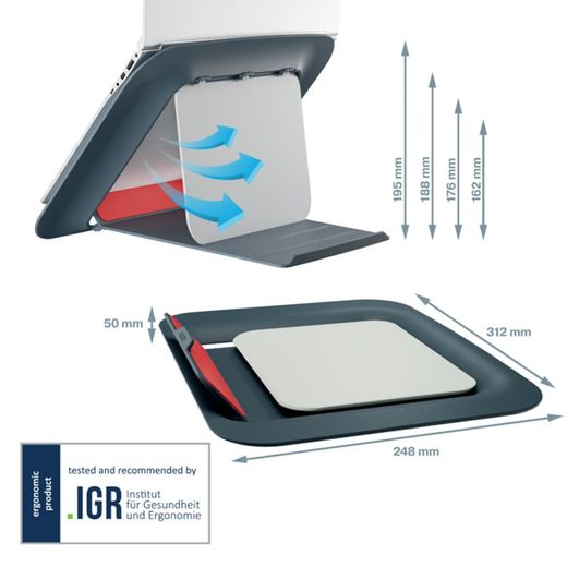 Leitz Ergo Cosy verstelbare laptopstandaard, grijs