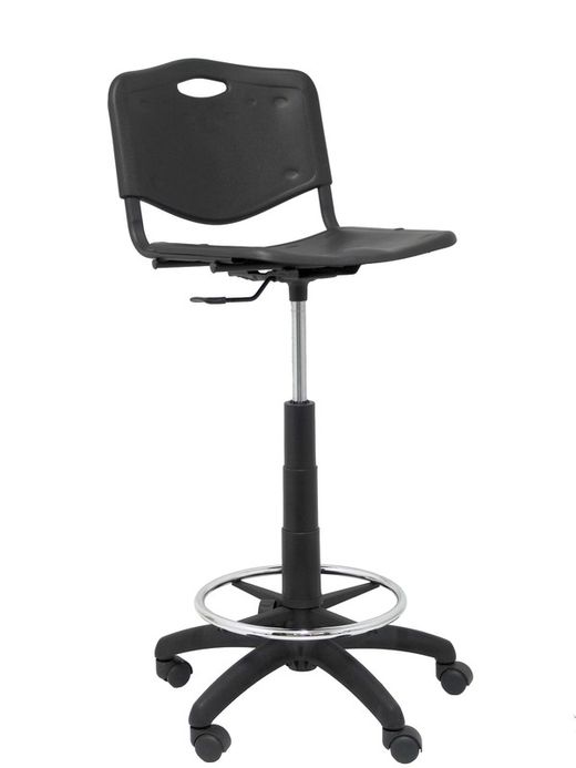 Taburete Robledo giratoria - Taburete de oficina ergonómica, regulable en altura y giratoria 360º -  Asiento y respaldo de plástico de color negro.