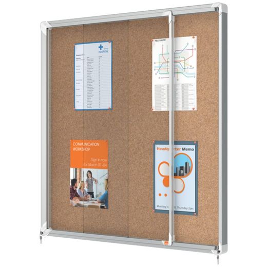 Vitrine NOBO Premium Plus com fundo de cortiça porta deslizante 12 x folhas A4