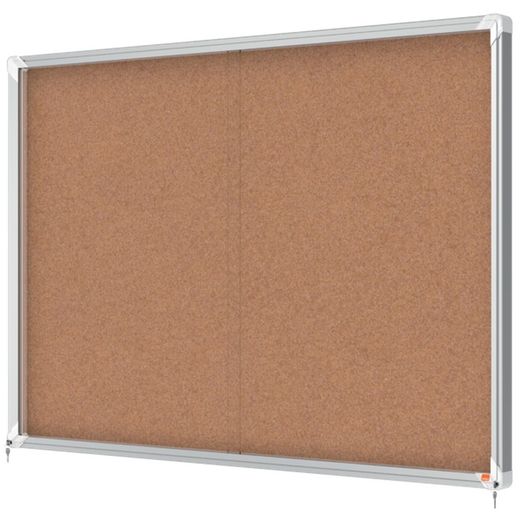 Vitrine NOBO Premium Plus com porta de correr fundo em cortiça 18 x folhas A4