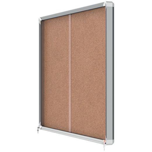 Vitrine NOBO Premium Plus com porta de correr fundo em cortiça 18 x folhas A4