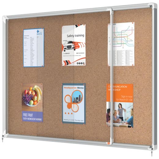 Vitrine NOBO Premium Plus com porta de correr fundo em cortiça 18 x folhas A4