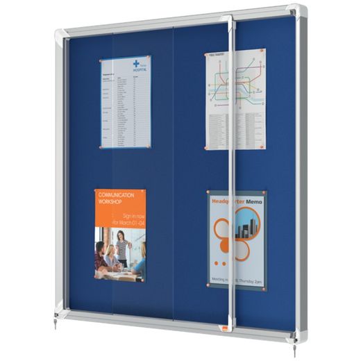 Vitrine NOBO Premium Plus com fundo de feltro porta deslizante 12xA4 folhas, azul