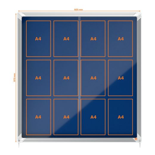 Vitrine NOBO Premium Plus com fundo de feltro porta deslizante 12xA4 folhas, azul