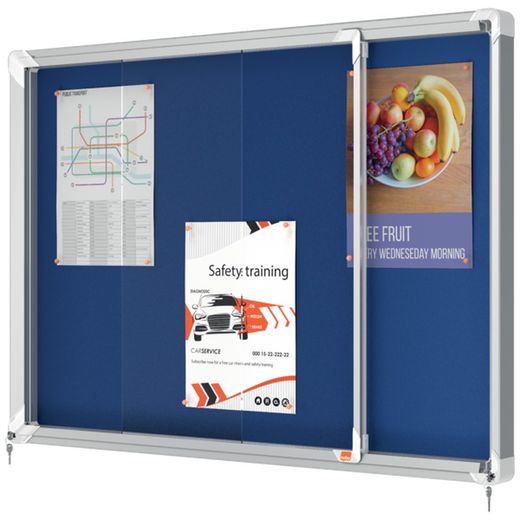 NOBO Premium Plus Vitrine mit Schiebetür Filzboden 8xA4 Blatt, blau