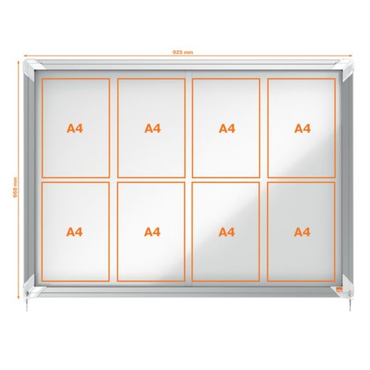 Vitrine NOBO Premium Plus com fundo magnético de porta deslizante 8 x folhas A4